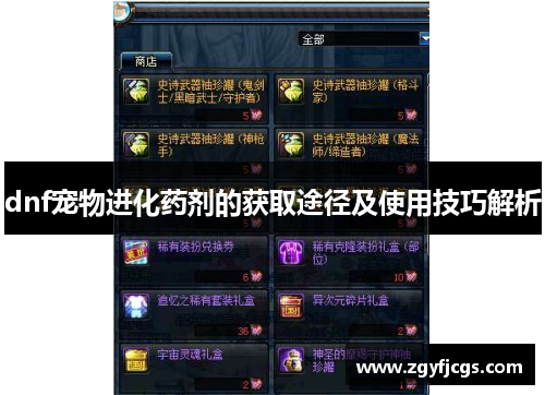 dnf宠物进化药剂的获取途径及使用技巧解析